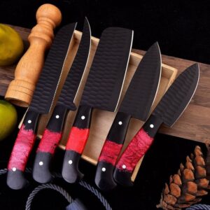 Crimson Eclipse – 6-Piece Handmade Chef Knife Set