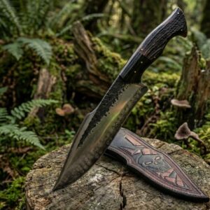 Handmade Damascus Steel Knife – Custom Hunting Knife with Leather Sheath